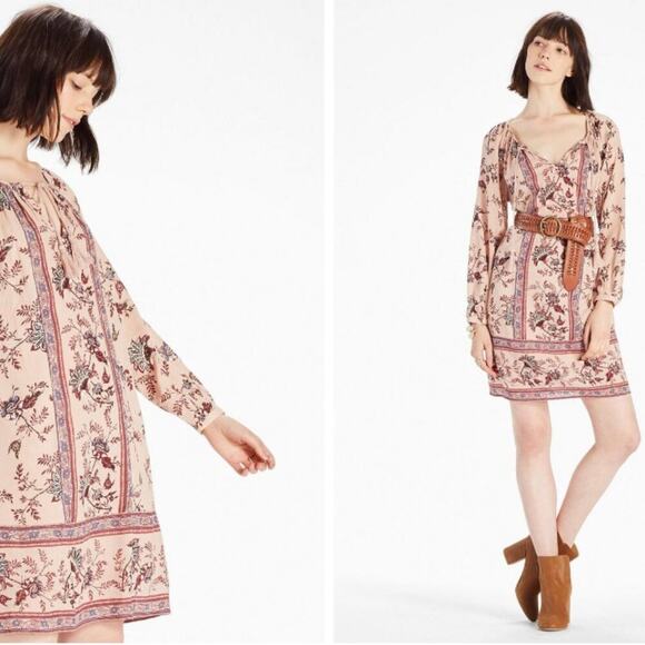 Lucky Brand Boho Floral Peasant‎ Dress Rose Long Sleeve Casual Chic Small - Picture 2 of 14